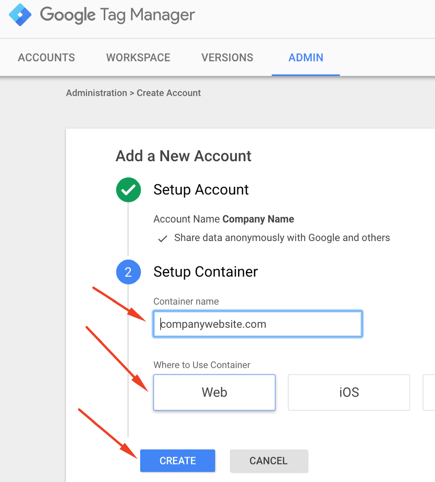 google tag manager container setup