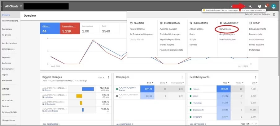 Import your goals into Google Ads for how to set up Google Analytics
